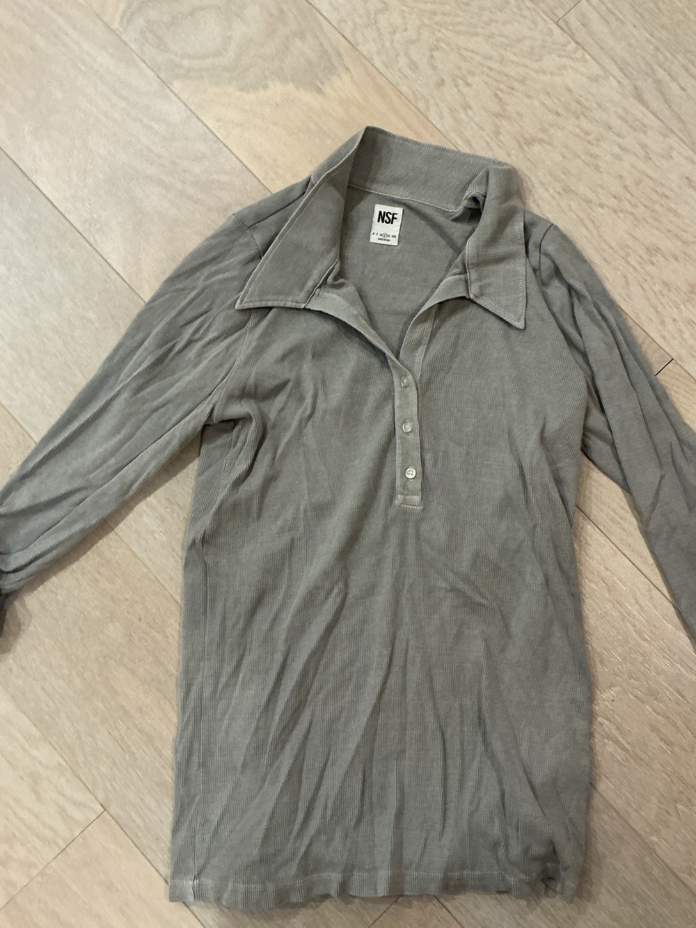 NSF Grey Long Sleeve Polo Top with Buttons